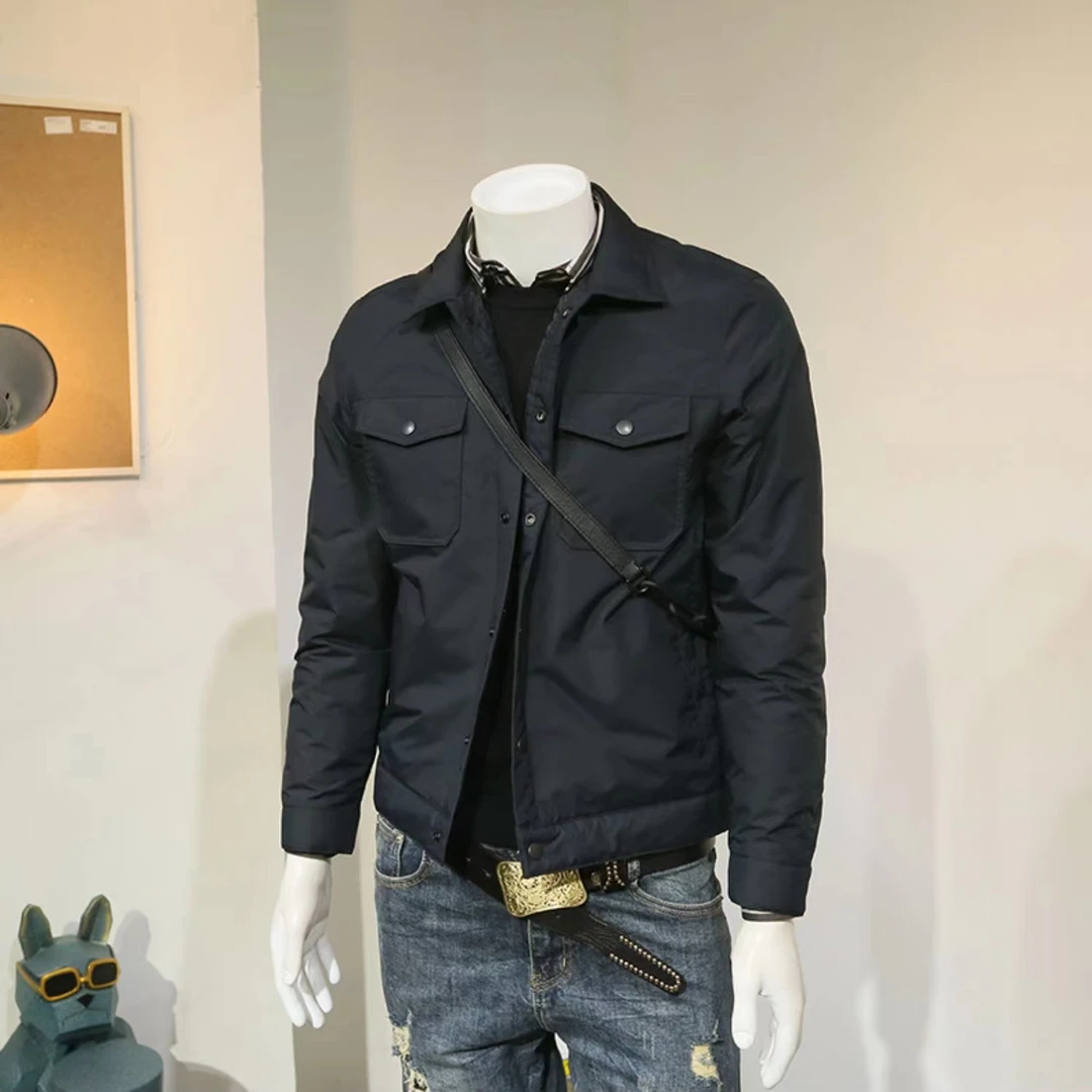 秋冬季新款男士轻薄保暖棉服翻领纯色短款韩版休闲百搭棉衣外套男