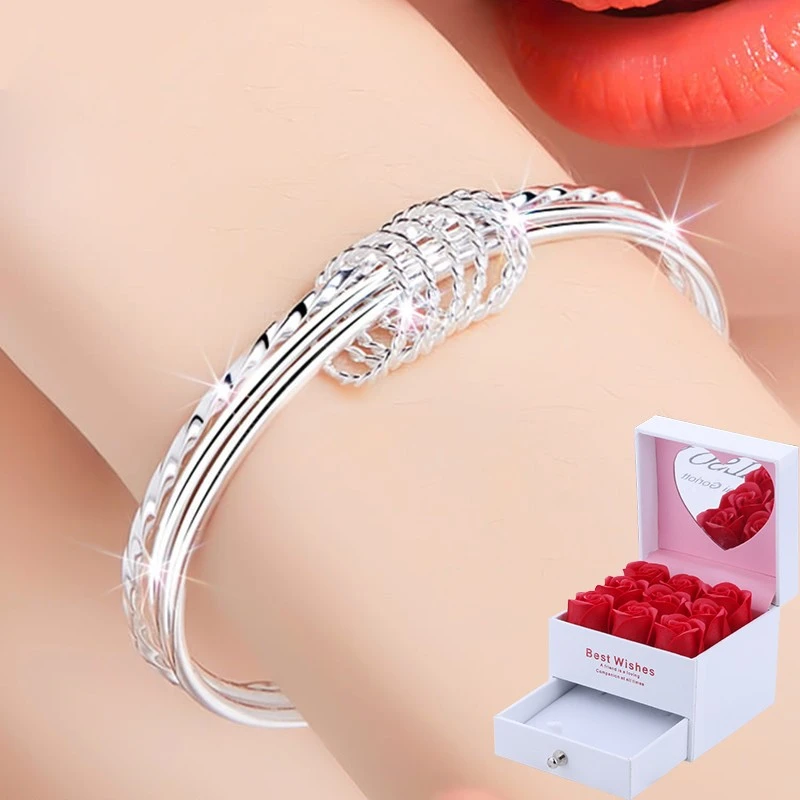 老凤凰情人节礼物 999纯银三生三世手镯女士手链年轻款白银镯子
