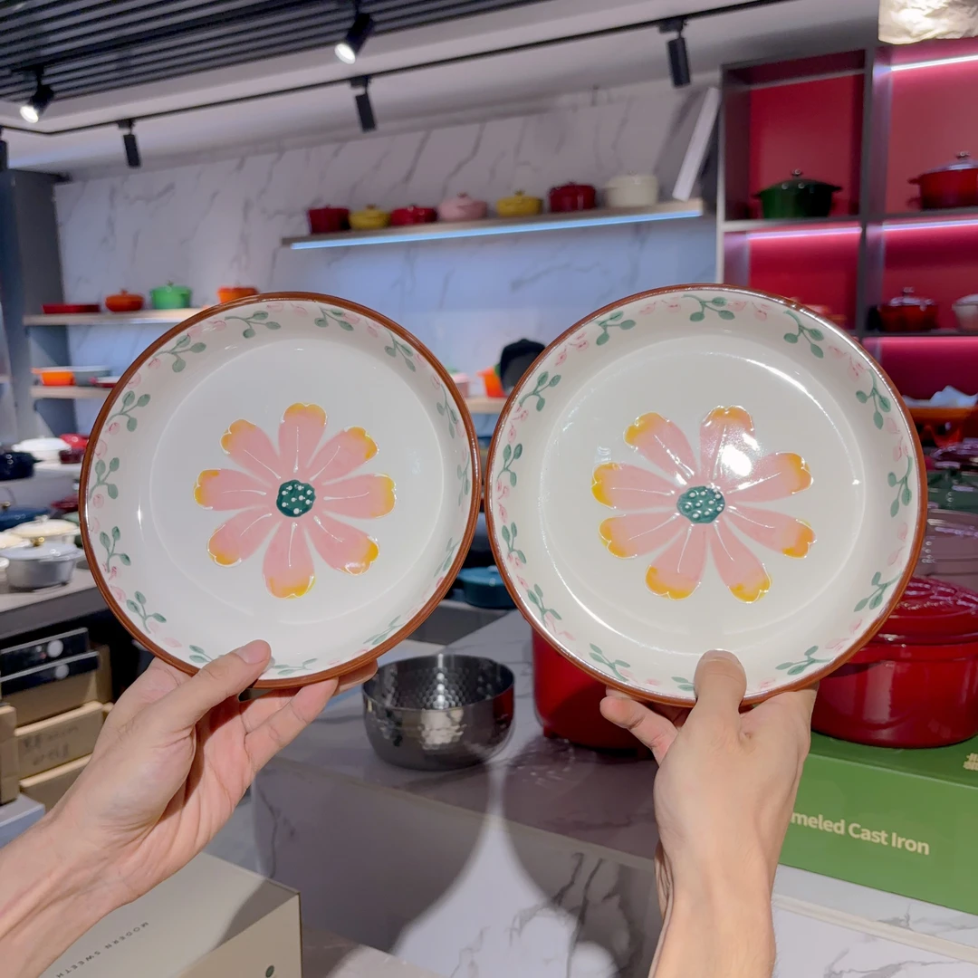 粉凤仙系列高颜值8英寸陶瓷深盘ins风家用装菜盘