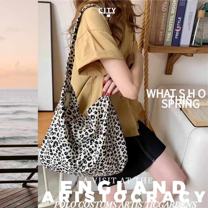 豹纹控～韩国帆布袋宋慧乔白百合章若楠同款单肩斜挎包轻便出游包