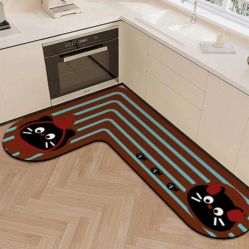 厨房卡通专用地垫L型硅藻泥吸水吸油防滑脚垫可擦洗长条地毯新款
