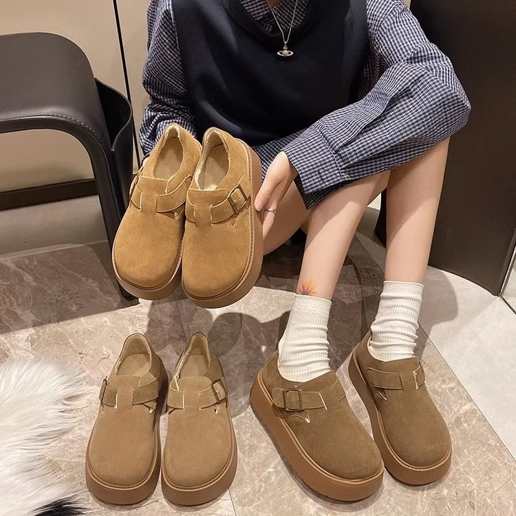 加棉全包勃肯鞋女2024秋冬季新款厚底松糕百搭一脚蹬乐福鞋子901