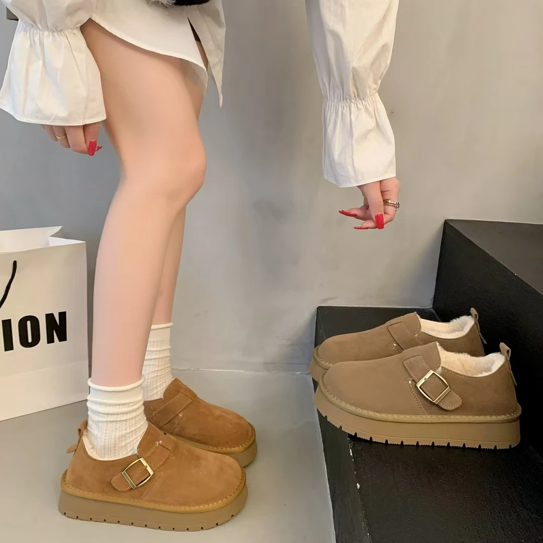 勃肯鞋女2024新款冬季厚底复古软底博肯一脚蹬平底豆豆鞋9898