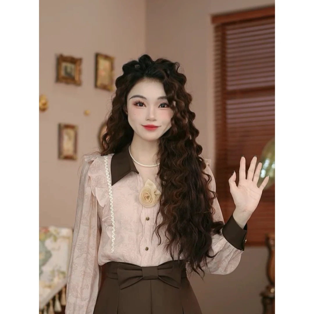 岑岑【绵猫】港味复古长袖衬衫上衣27781