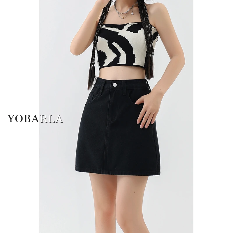 黑色牛仔短裙女秋冬新款大码高腰时尚小个子梨形身材a字半裙