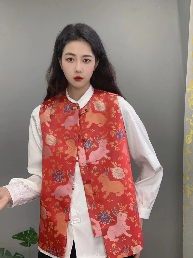 九月    玉兔     新款秋款新中式织锦显瘦高定国风马甲
