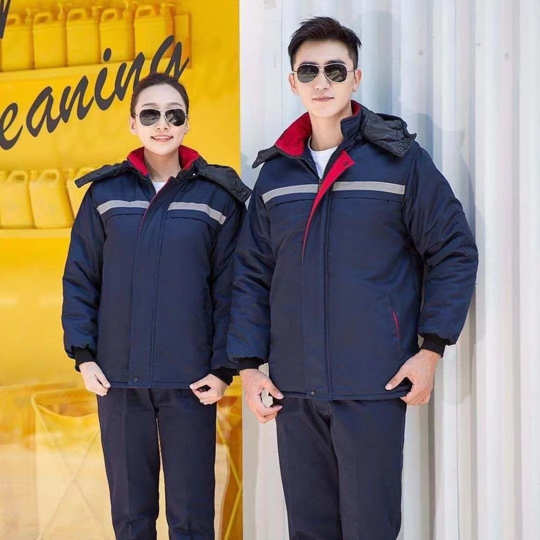 冬季带帽中款一体棉服/工地/保暖/防寒/可拆卸帽子/加厚/工地