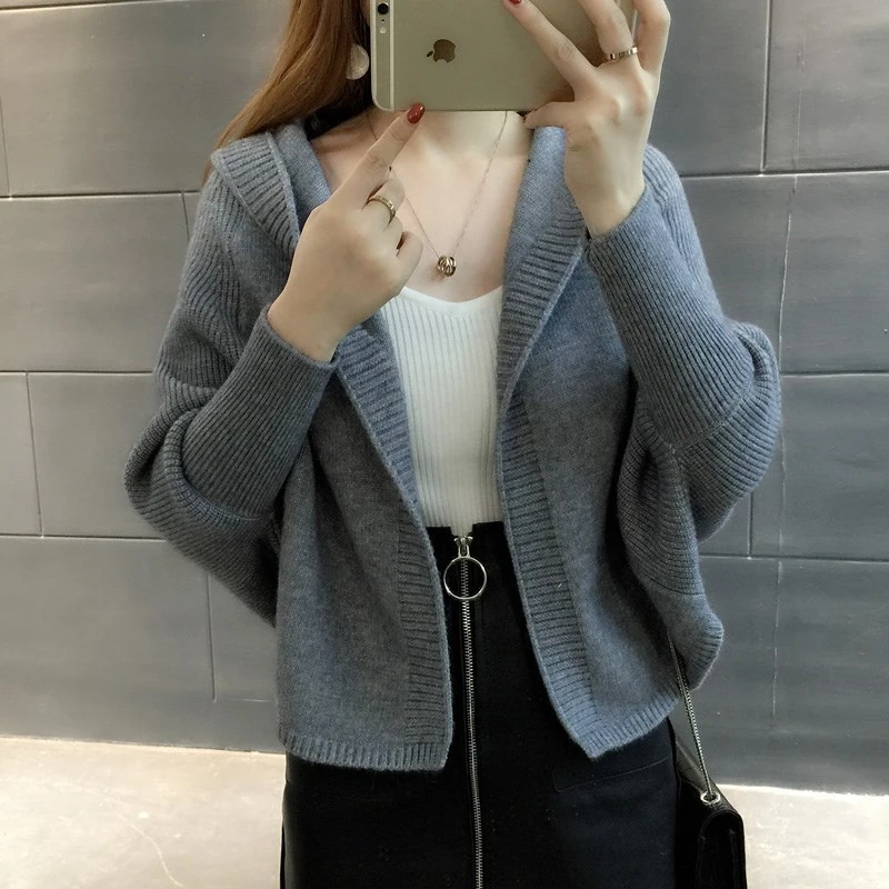 LY6532春秋装披肩小外套女士连帽斗篷式短款毛衣针织开衫