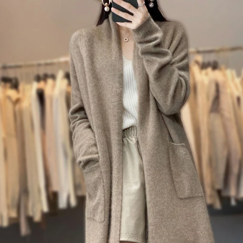 LY8385韩版中长款针织大衣女时尚外搭开衫宽松毛衣外套