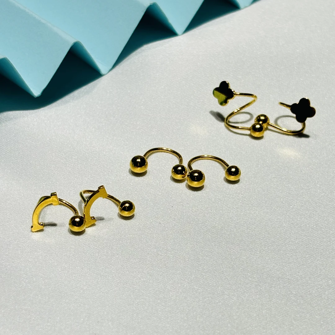 黄金足金999简约光面圆珠耳钉耳环