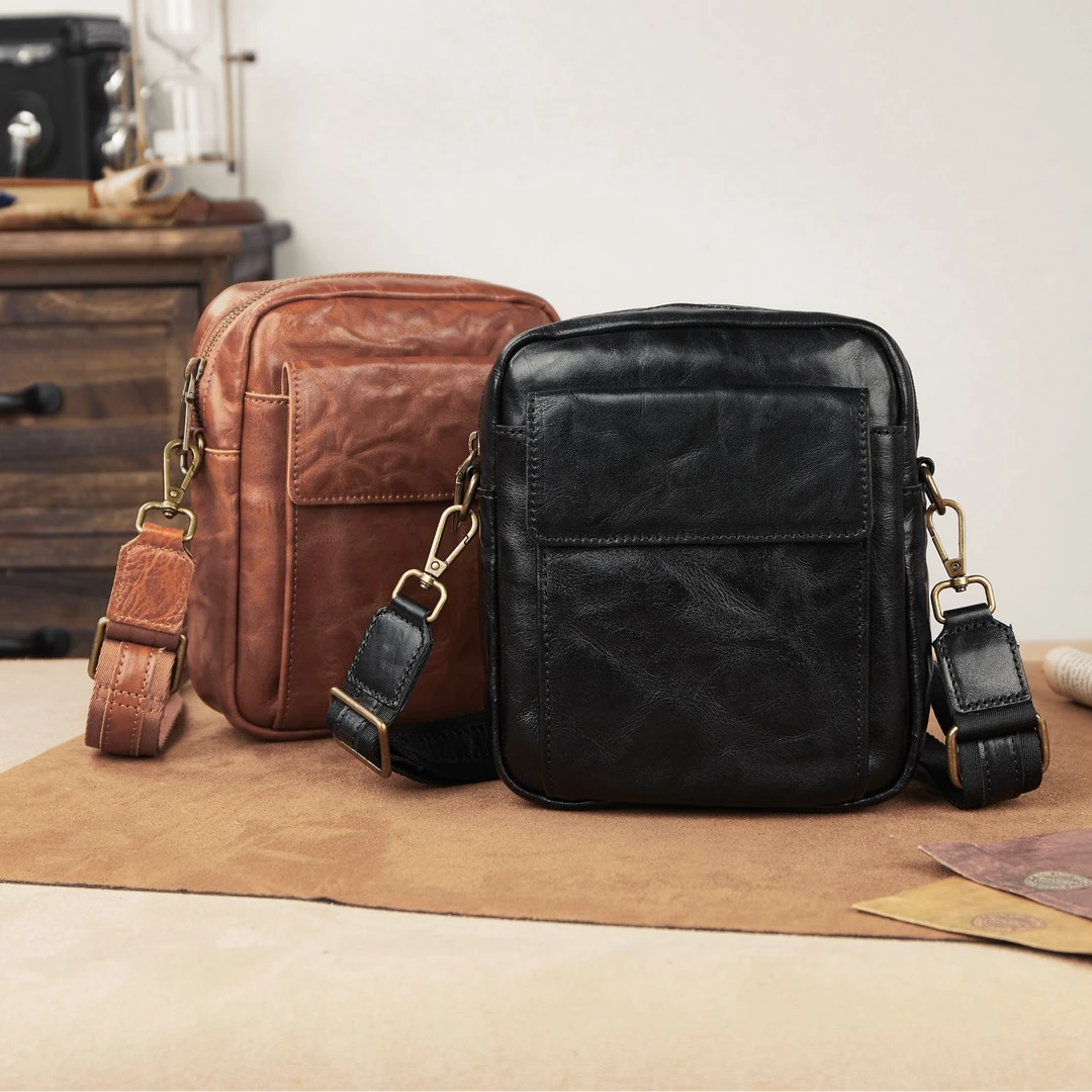 男士竖款真皮小方包复古休闲单肩斜挎包男小众植鞣牛皮手机小包潮