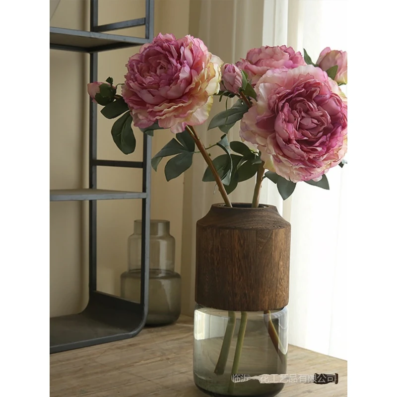 油画牡丹仿真花轻奢高端假花花束摆件客厅餐桌花艺摆花插花大绢花