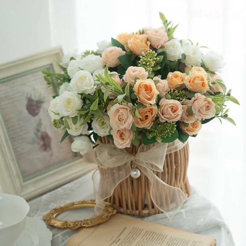 玫瑰花仿真花假花摆设装饰花卉客厅摆件手捧塑料花束婚礼布置花艺