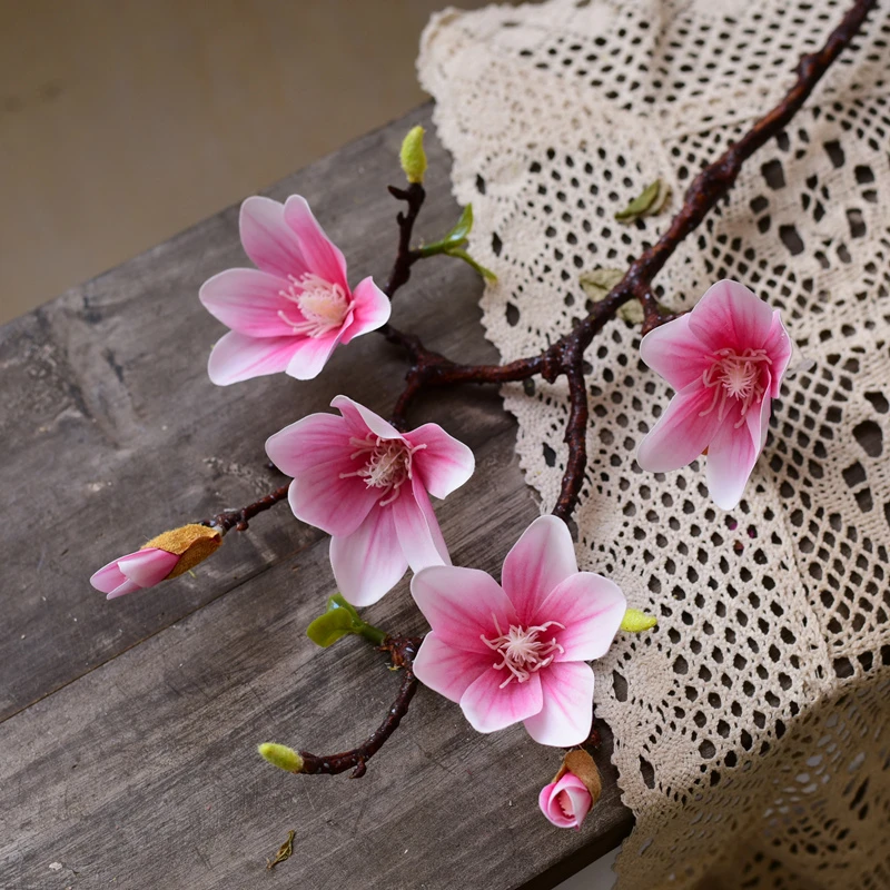 手感精致玉兰花 高档仿真花软装花艺摆件 会所餐厅陈列艺术装饰花