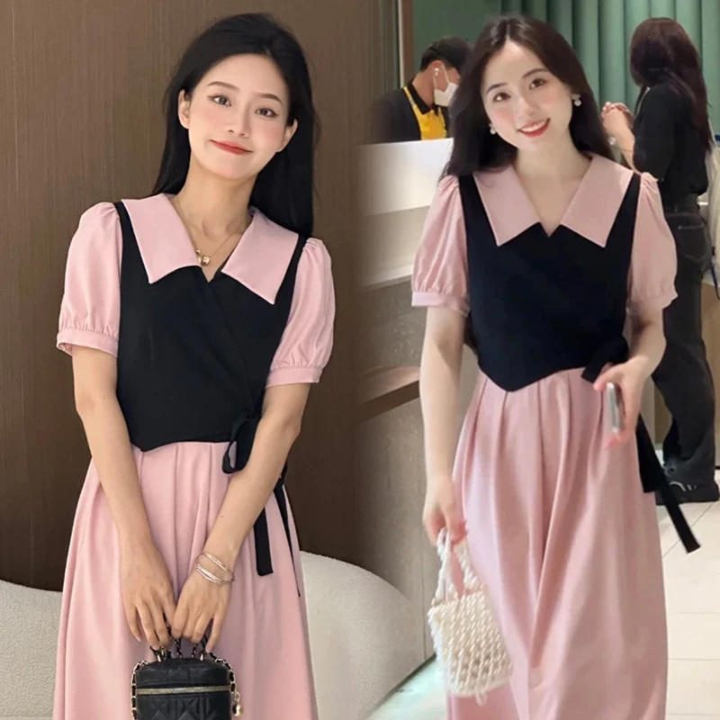 哺乳衣外出夏季新款法式假两件连衣裙辣妈产后喂奶收腰显瘦茶歇裙