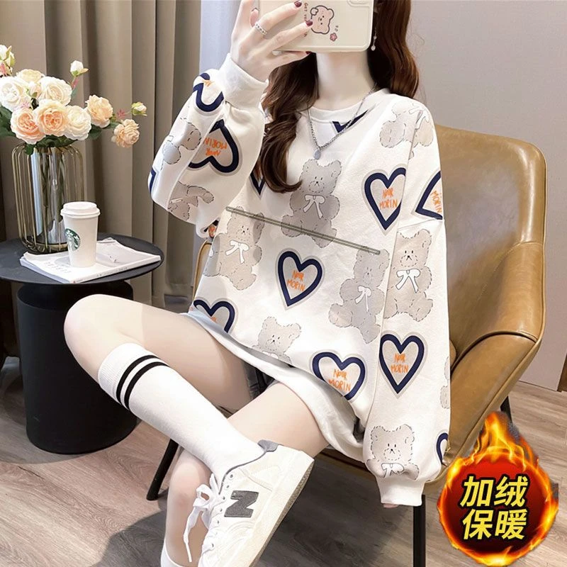 大码哺乳上衣外出辣妈冬季加绒加厚长袖卫衣产后母乳装休闲喂奶衣