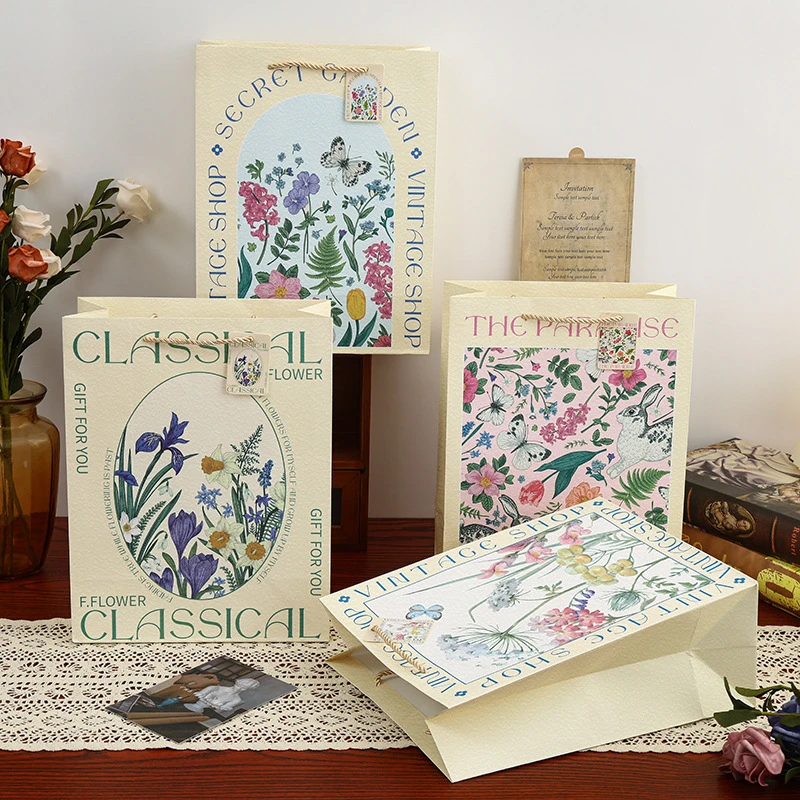 复古轻奢白牛皮压纹礼品袋生日礼物包装纸袋子高颜值教师节手提袋