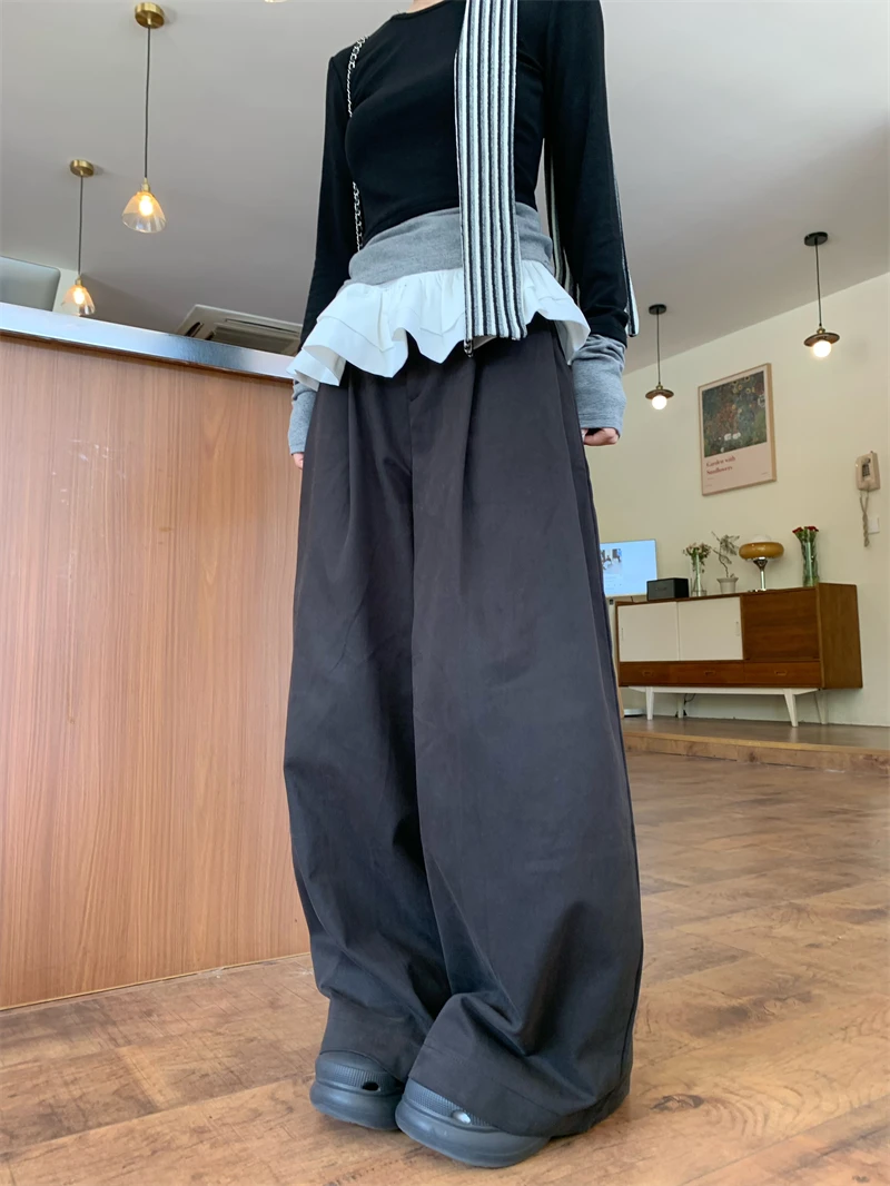 【NYPP】秋季新款垂感阔腿裤女宽松直筒休闲裤长裤高腰裤子