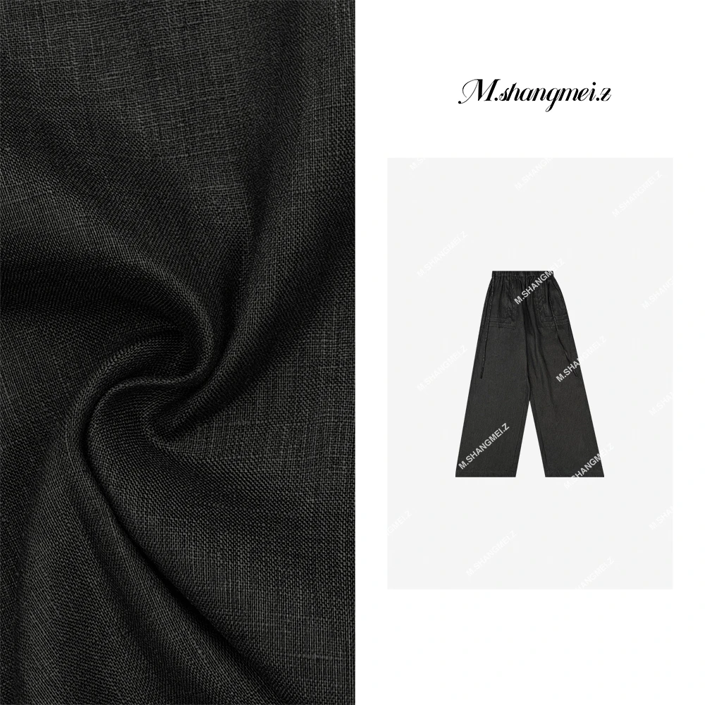 M.SHANGMEI.Z/沐熙美大哥时尚黑色阔腿宽松时尚亚麻休闲裤x040360