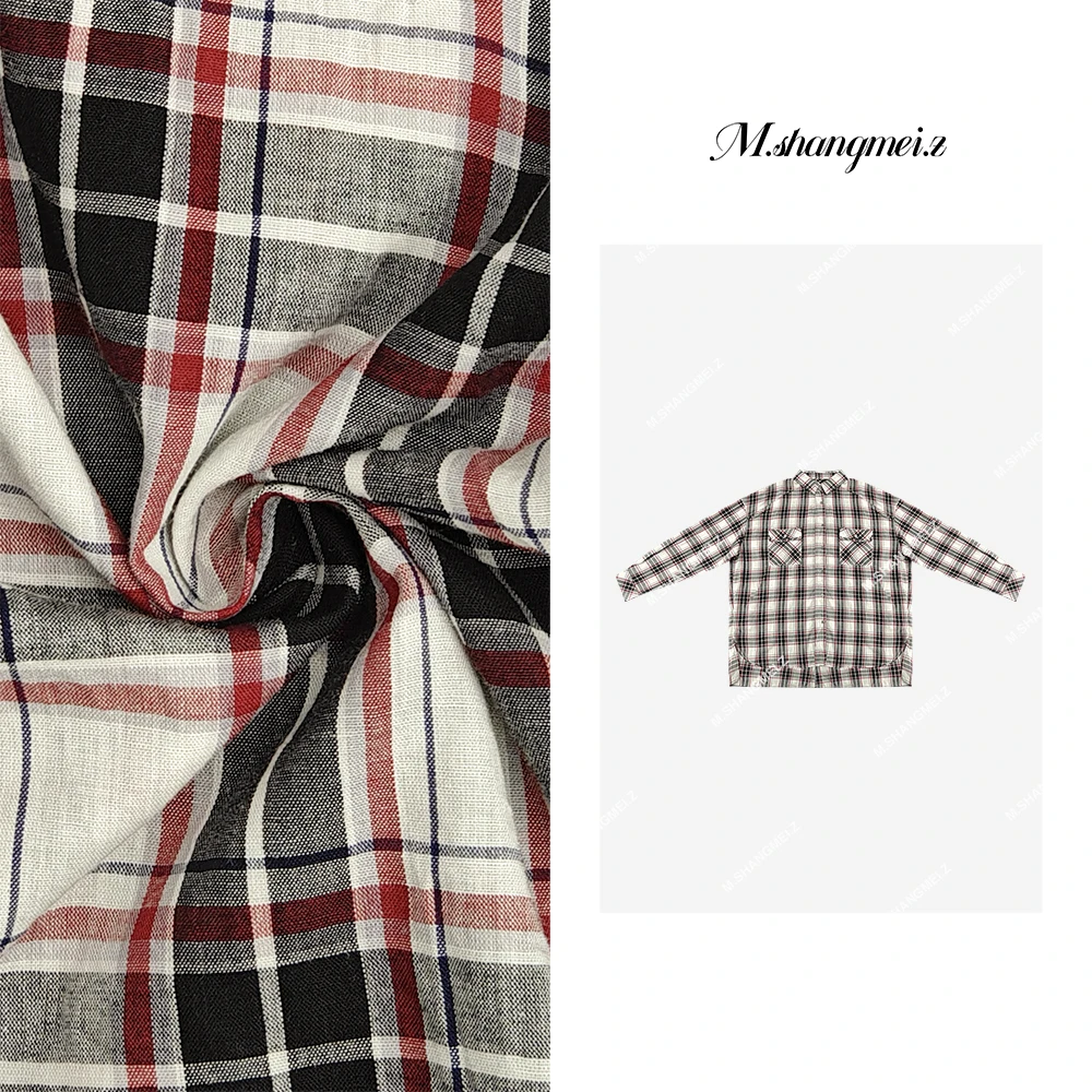 M.SHANGMEI.Z/沐熙【美式格子】美大哥休闲时尚舒适拼色衬衫x040309