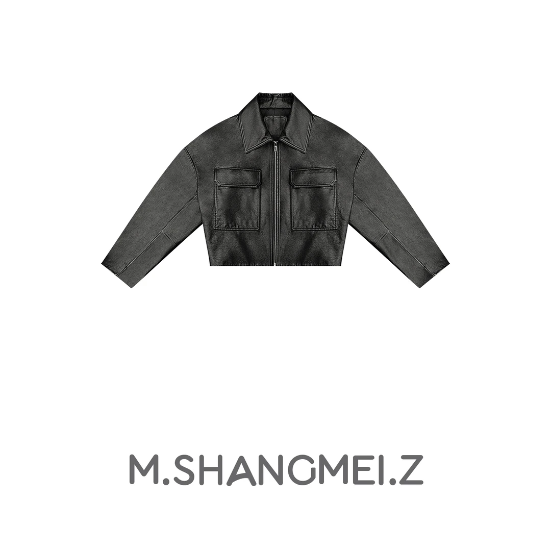 M.SHANGMEI.Z/沐熙美大哥推荐休闲短款黑色潮流重工皮外套x030173