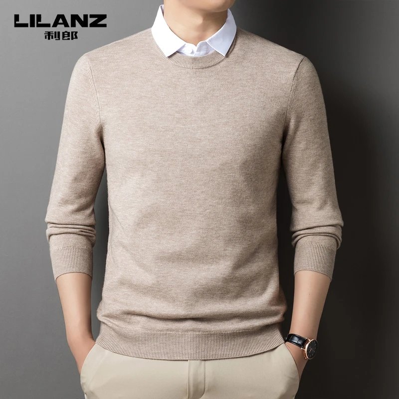 利郞官方正品假两件纯/羊绒男士2023秋冬季毛衣衬衫领打底休闲羊