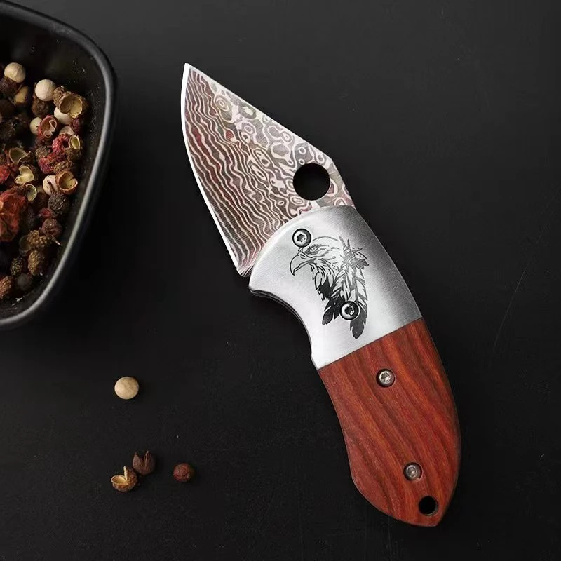 大马士革纹折叠户外锋利便携多功能户外小刀