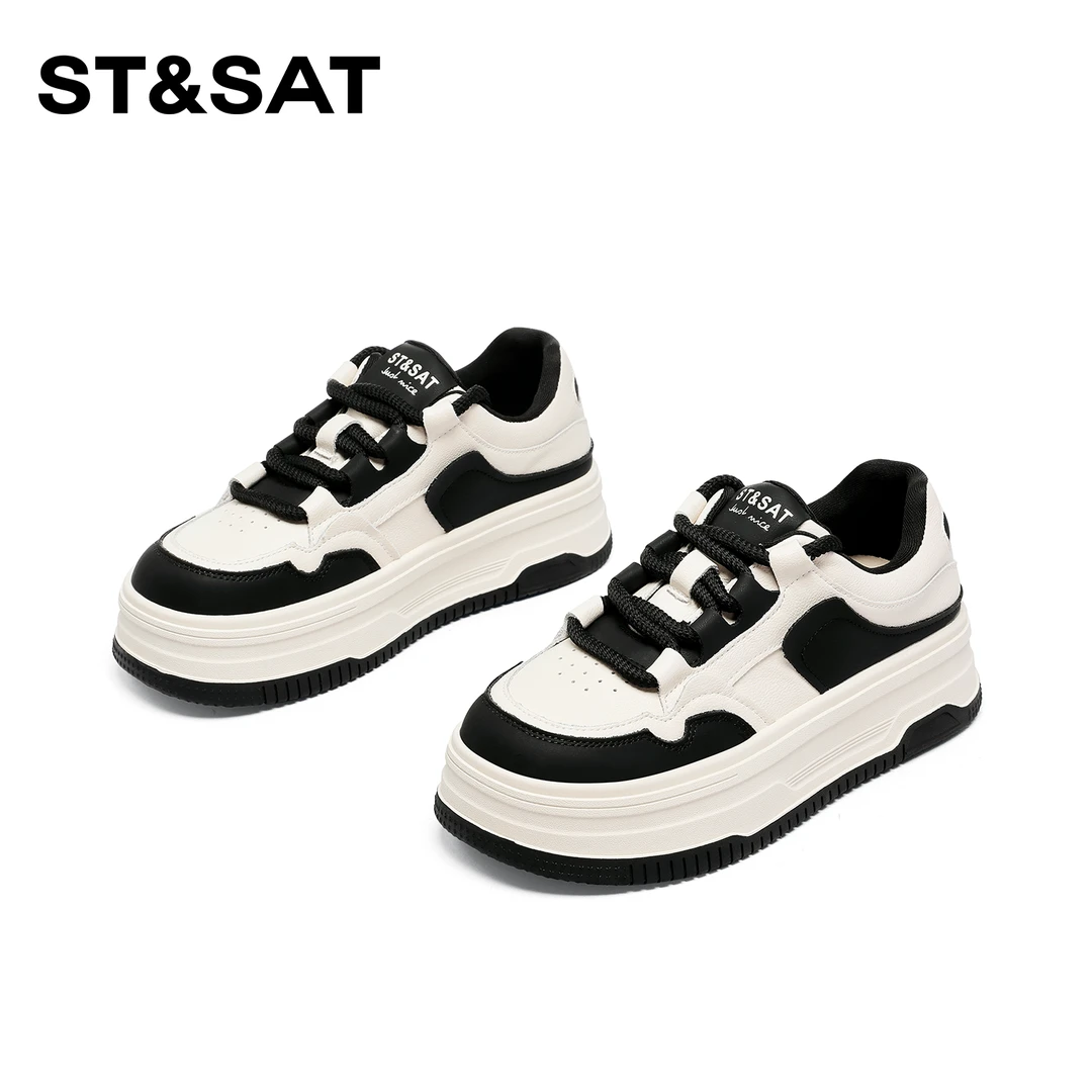 St&Sat/星期六板鞋女2024新款学院风百搭小白鞋厚底运动鞋休闲鞋