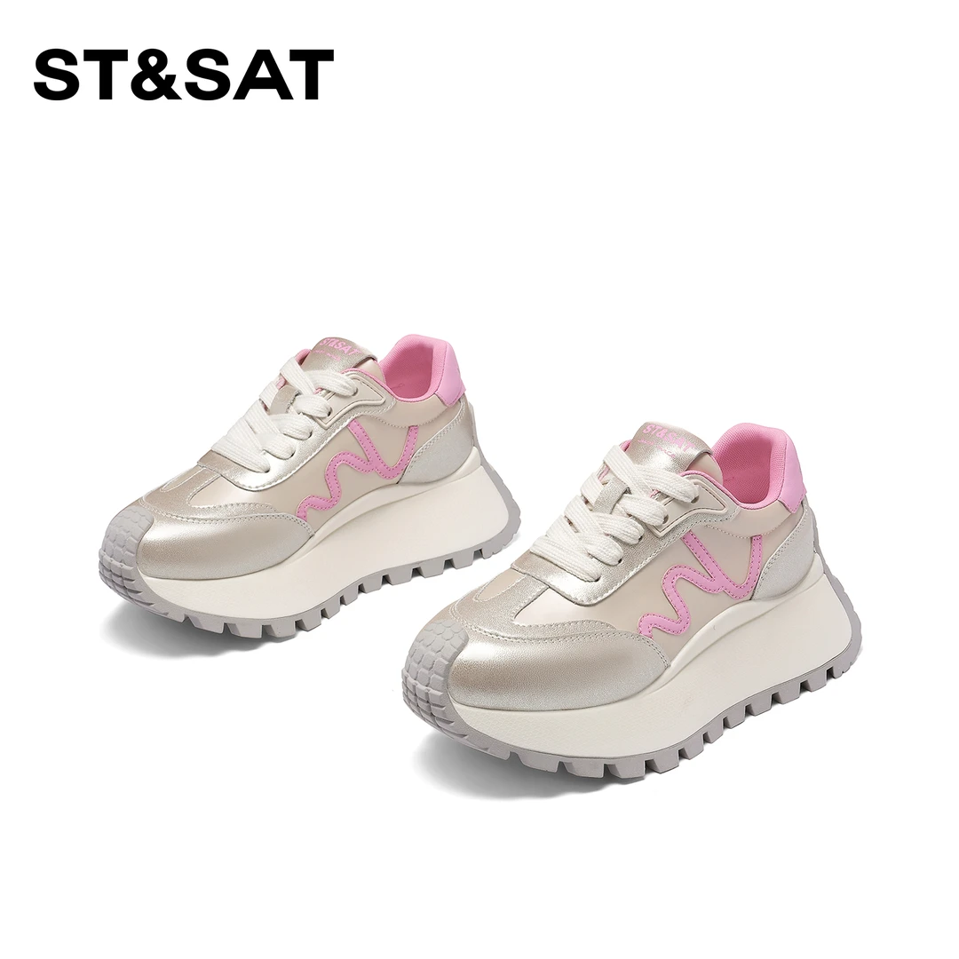 St&Sat/星期六时尚休闲鞋女2024新款流行流行圆头厚底增高阿甘鞋