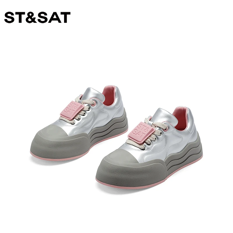 St&Sat/星期六银色小众女2023新款秋季运动休闲鞋厚底低帮休闲鞋