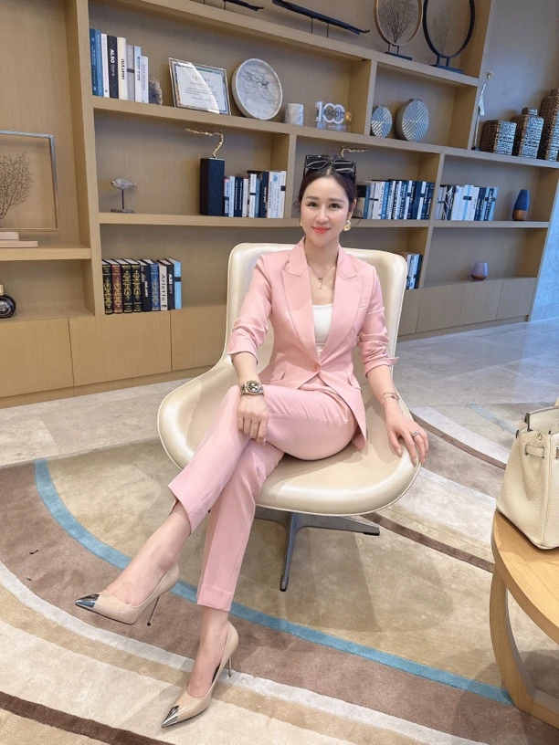 【GDL】小七高定2024春夏新款时尚修身显瘦西服套装上衣加烟管裤