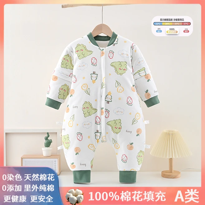可洗棉花恒温婴幼儿可脱卸袖秋冬款宝宝分腿式冬天加厚防踢被睡袋