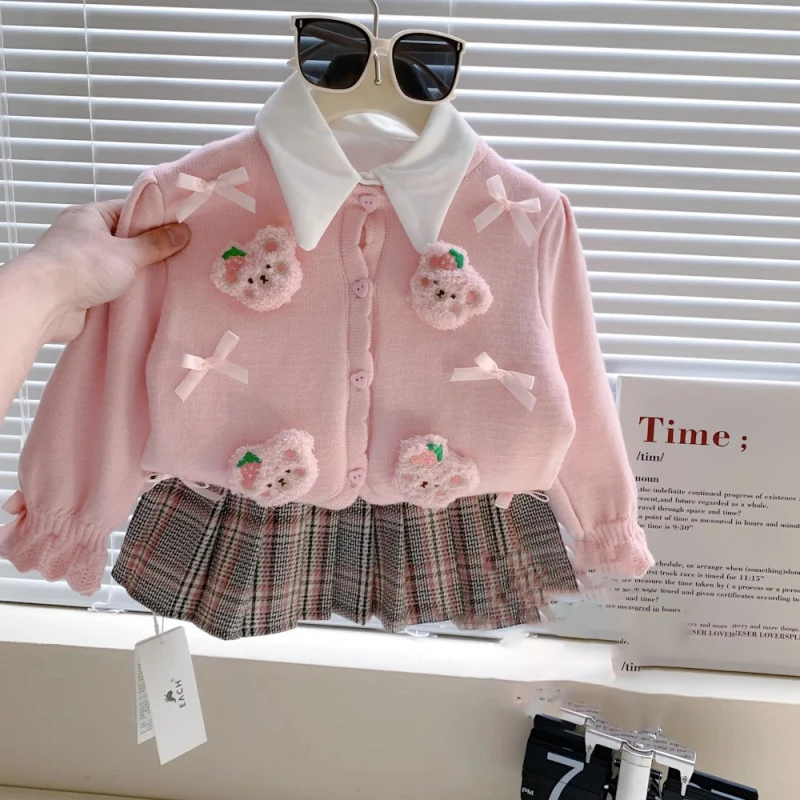 韩国宝宝童装儿童韩版2025冬季新款女童洋气甜美立体卡通针织开衫