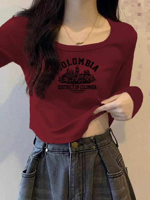 法式正肩方领长袖德绒打底衫女2024秋冬新款内搭收腰显瘦百搭上衣