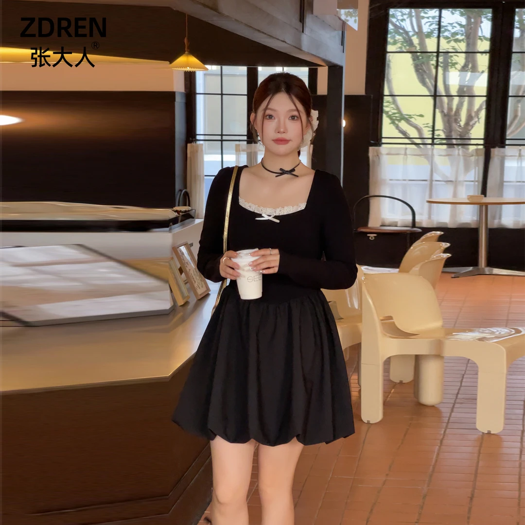 张大人女装胖妹妹mm大码连衣裙秋冬显瘦方领针织裙2024年新款裙子