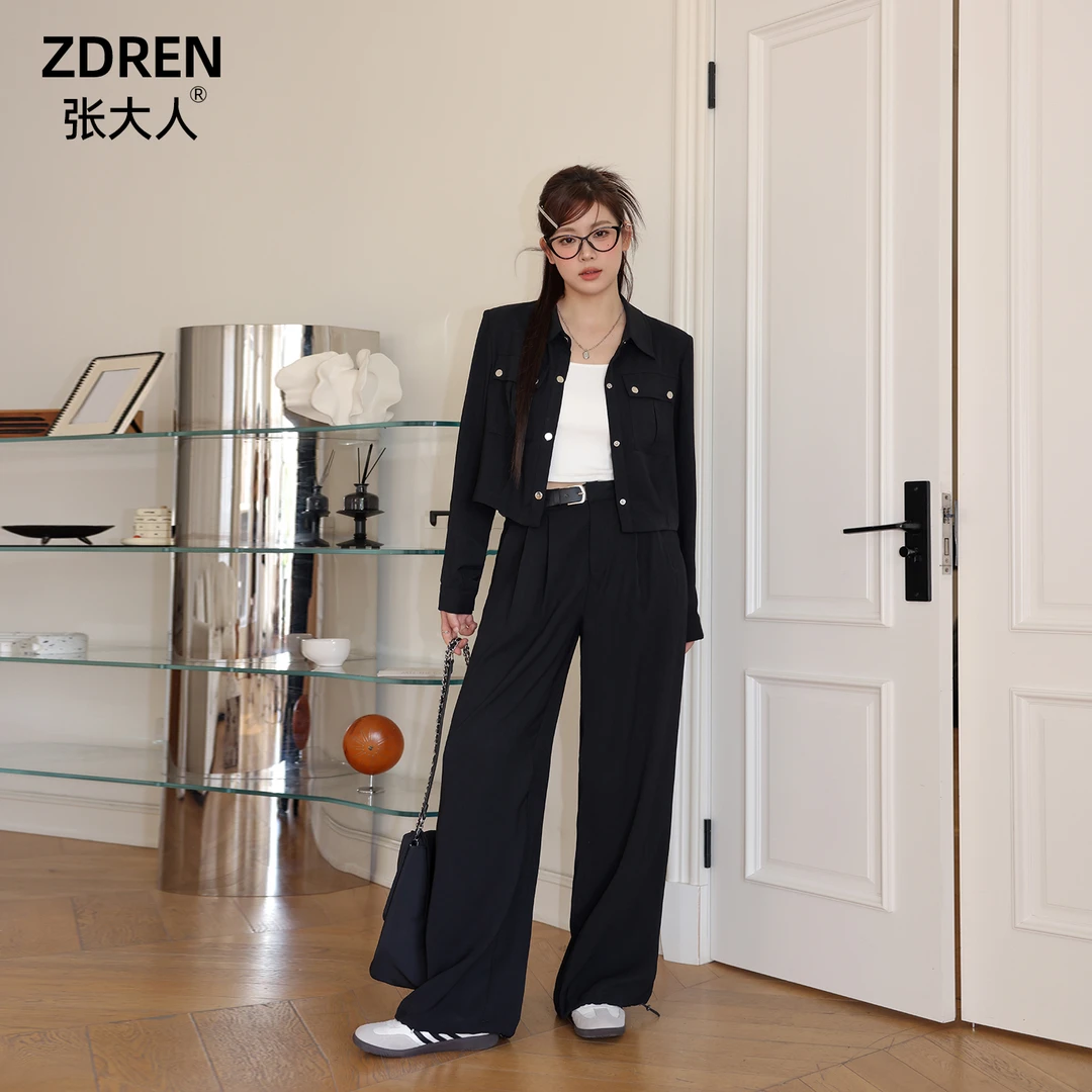 张大人秋冬2024新款大码女装胖妹妹mm显瘦气质西装外套黑色阔腿裤