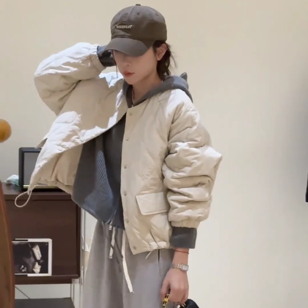 夹棉外套女短款棉服冬季时尚新款韩版宽松高级感小个子轻薄小棉袄