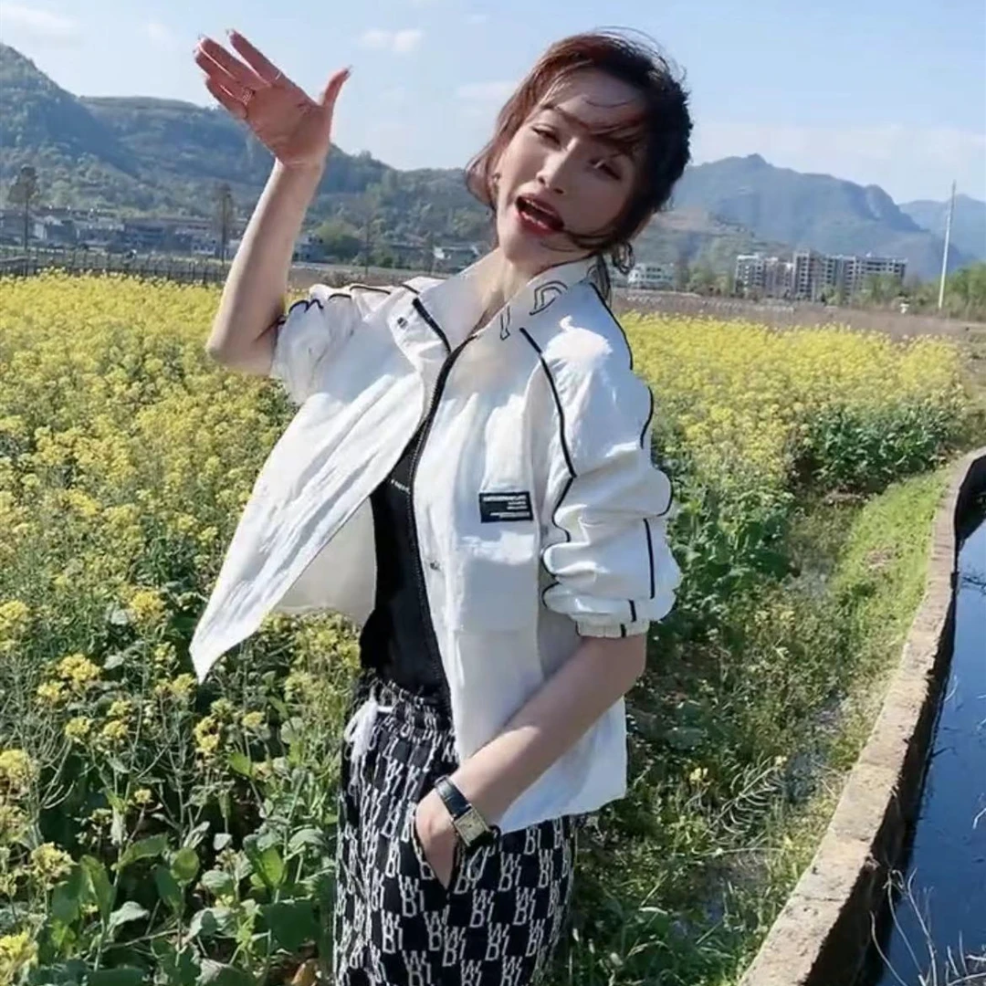 欧货立领白色衣女百搭短外套夏季爆款休闲百搭薄款小个子夹克上衣