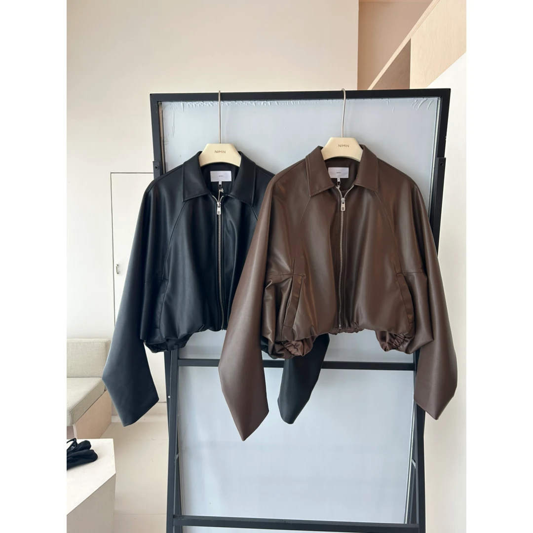 韩系秋装新款时尚高级感简洁皮衣外套超柔软蝙蝠袖皮夹克女装上衣