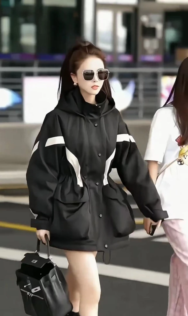 欧货高端收腰显瘦拼接撞色冲锋衣外套女加厚新款休闲宽松风衣夹克