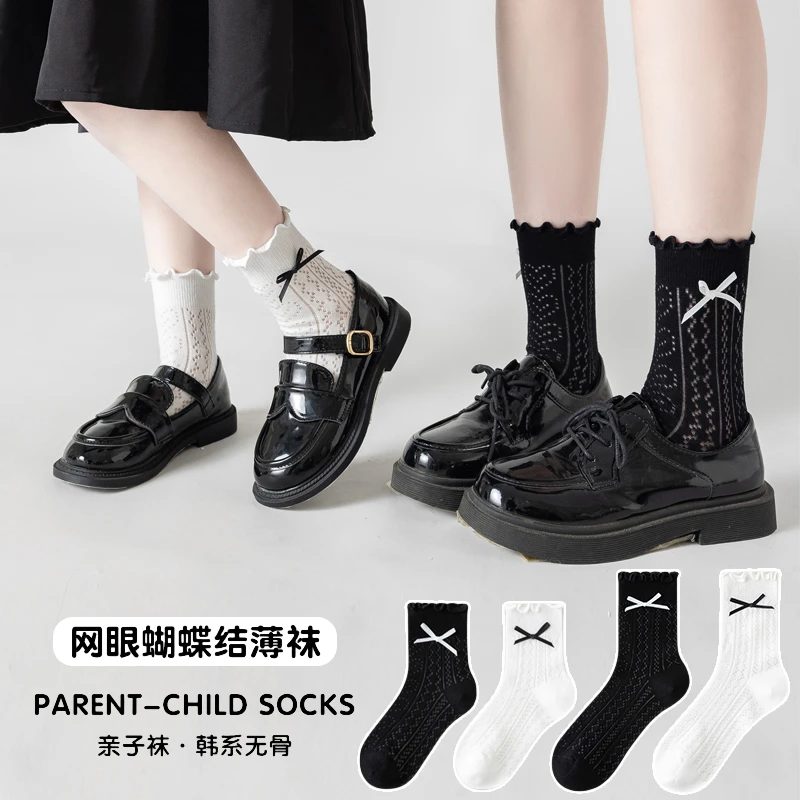 女童袜子夏季薄款透气洛丽塔公主袜儿童夏天白色配皮鞋网眼花边袜