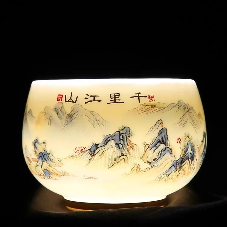 (亏本福利)千里江山图主人杯茶杯大号陶瓷杯高档家用