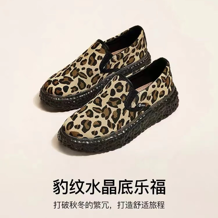 豹纹小众休闲乐福女春季厚底一脚蹬水晶鞋86102W