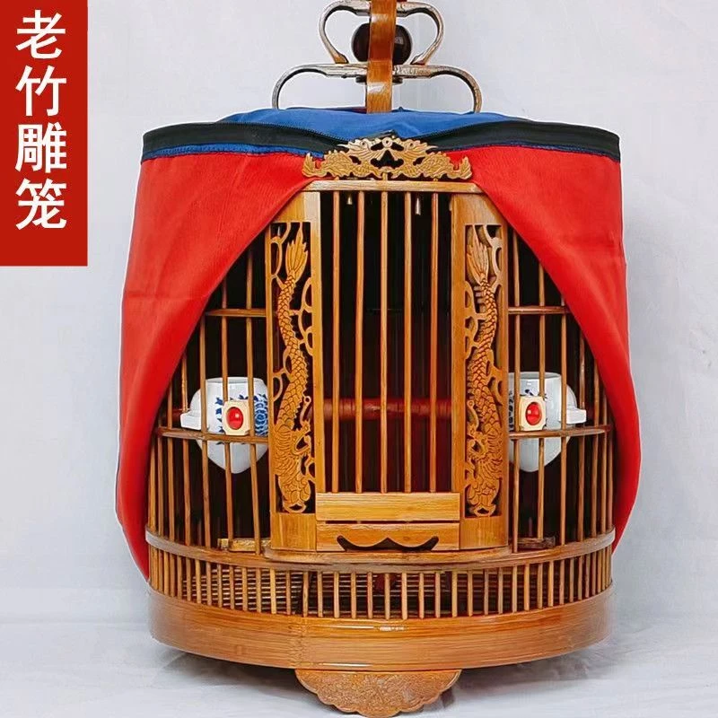鸟笼老竹画眉鸟笼全套精品八哥鸟笼竹制大号手工镂空雕花鸟笼楠竹