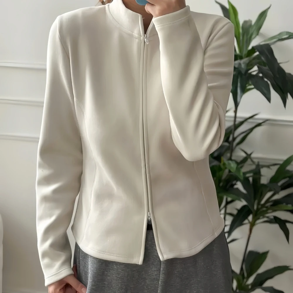 大码胖MM保暖双拉链立领卫衣外套女秋冬修身显瘦内搭外穿开衫上衣