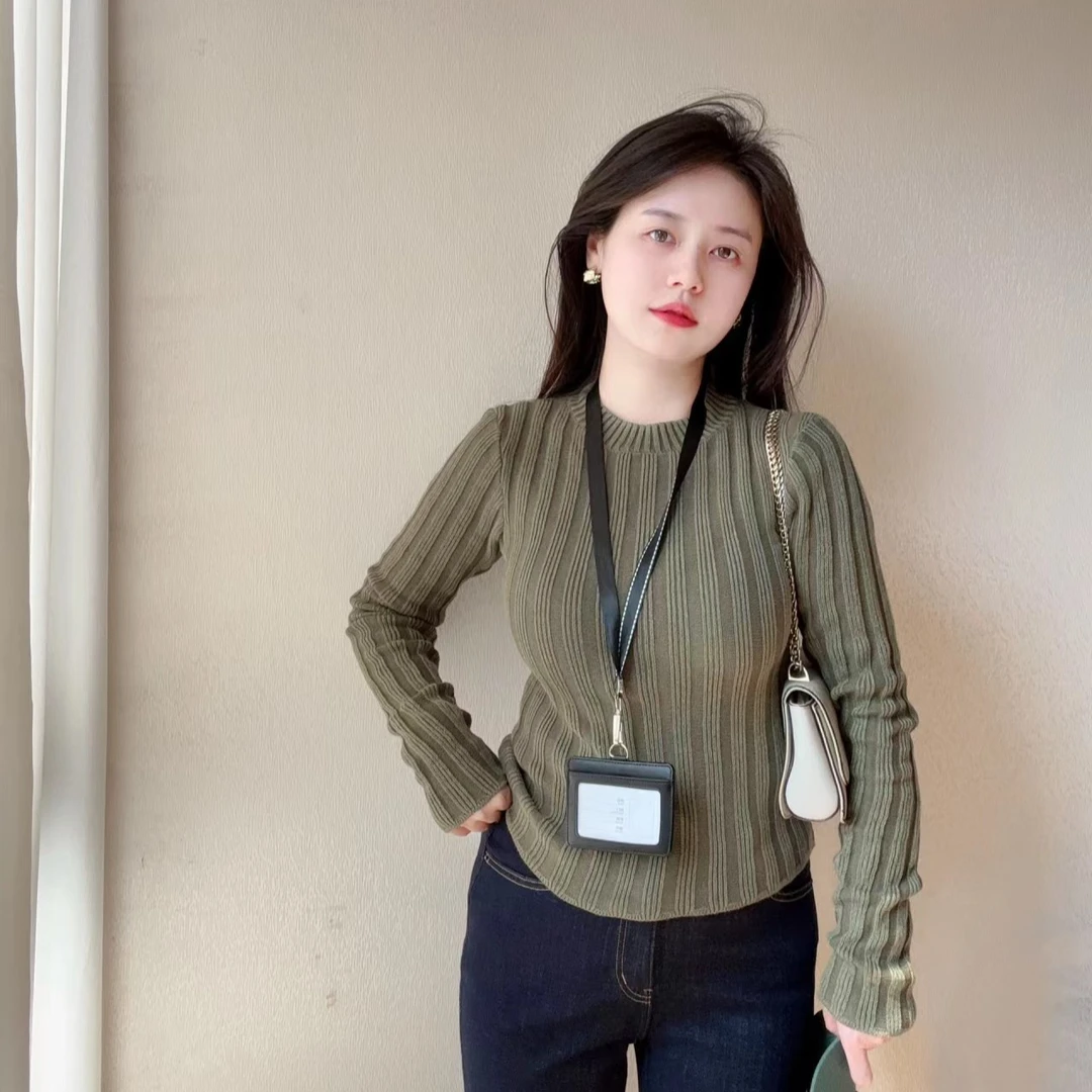 大码胖mm坑条纹针织衫毛衣女秋冬2024款修复古软糯打底衫内搭上衣