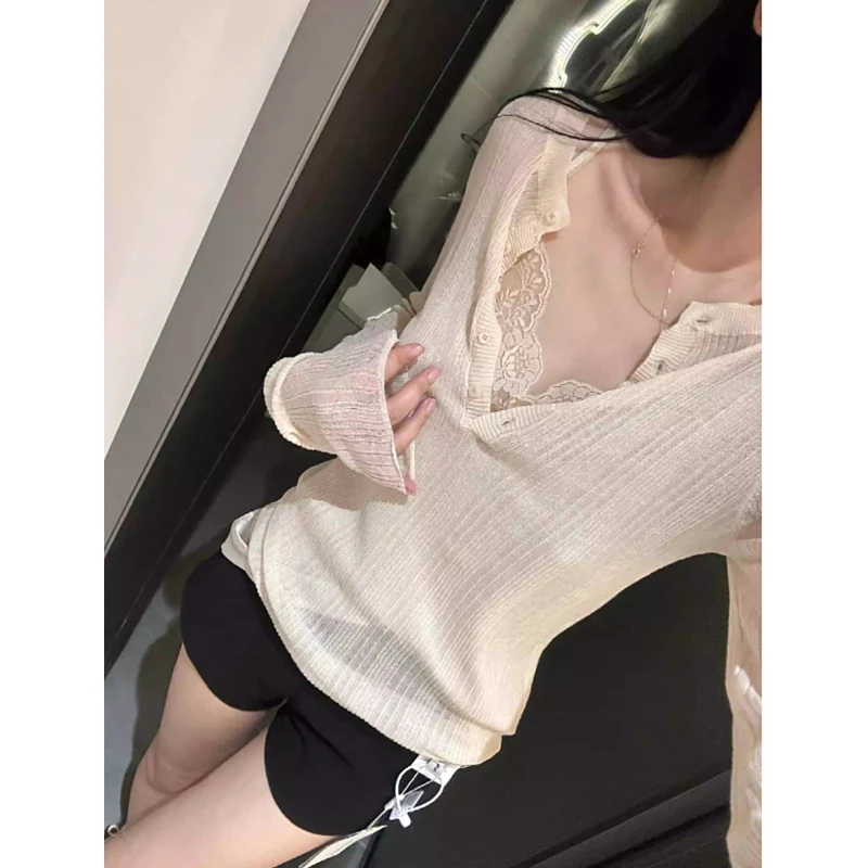 大码胖mm早秋蕾丝吊带今年流行设计感洋气叠穿上衣针织衫两件套装