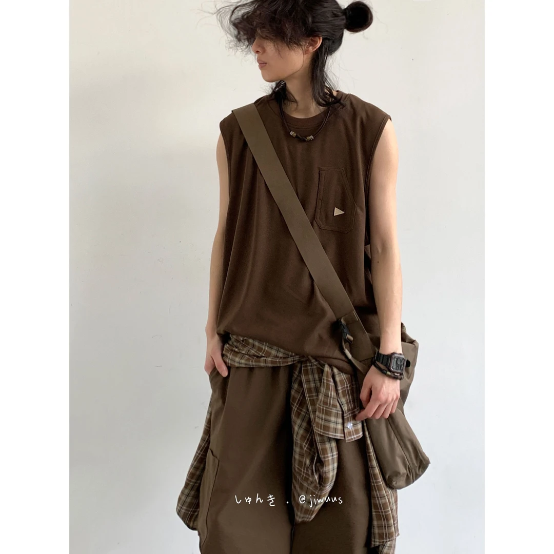 夏季基础款日系复古工装背心男女学生宽松纯色外穿坎肩无袖汗衫潮