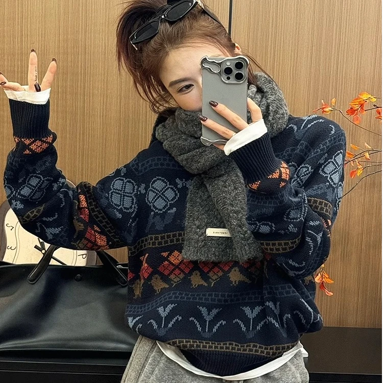 SuSu-2024新款【莱茵河畔】复古时尚加厚保暖重工提花套头毛衣