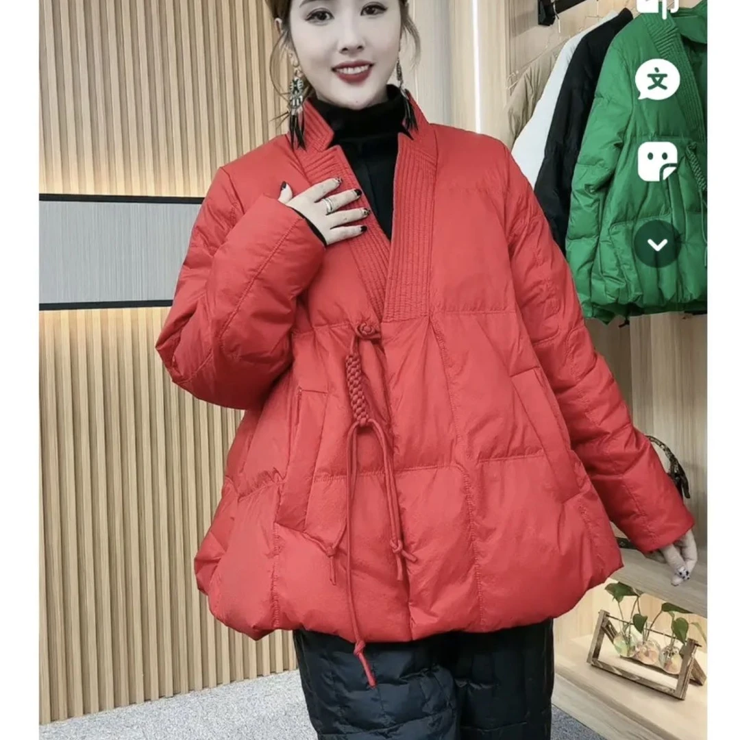 抖音芊米鑫冬季新款国风设计感休闲洋气减龄保暖宽松领羽绒服女